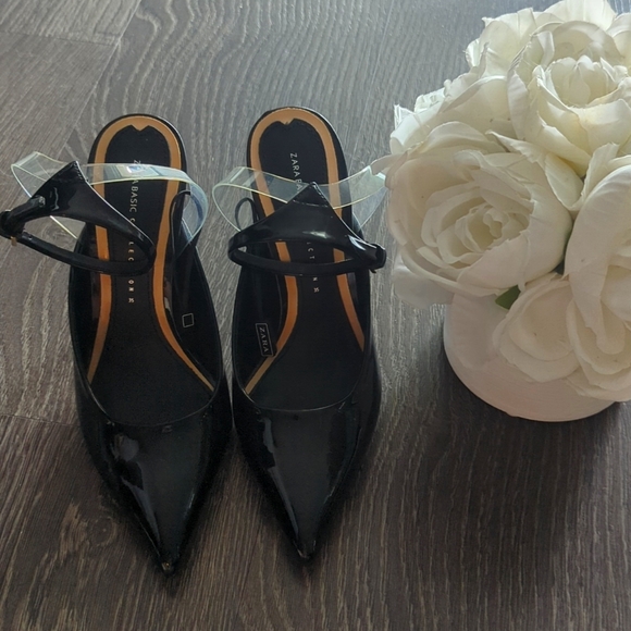 Zara Vinyl Patent Black Slingback Heels - Picture 2 of 10